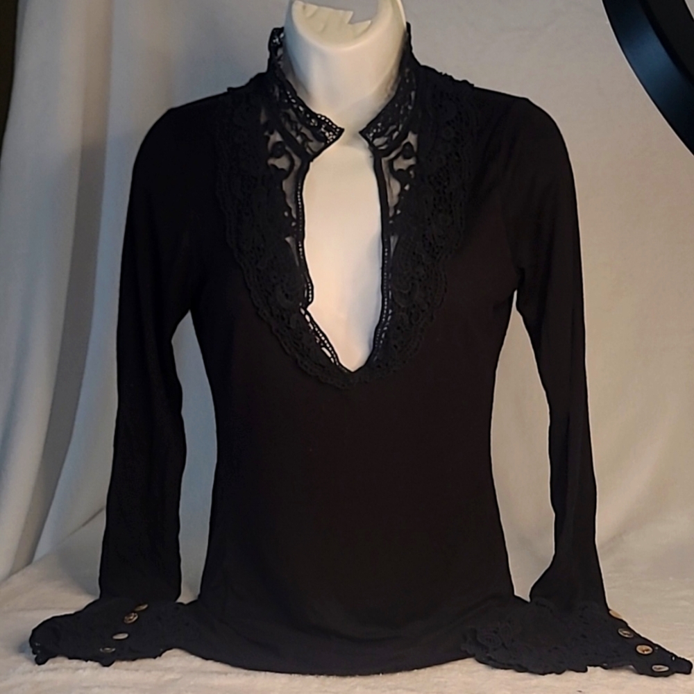 Scrapbook black long-sleeve top with lace trim